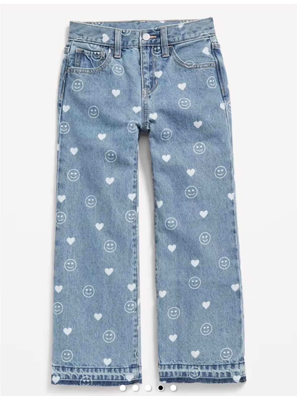 🆕 with 🏷️ Girl’s Light Blue Denim Jeans with White Smile & Heart Print